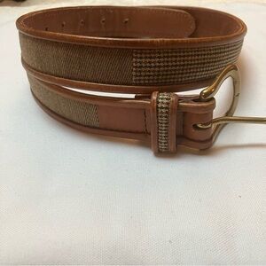 VTG Talbots Womens Sz. L Brown Leather Plaid Tweed Patchwork Belt Preppy